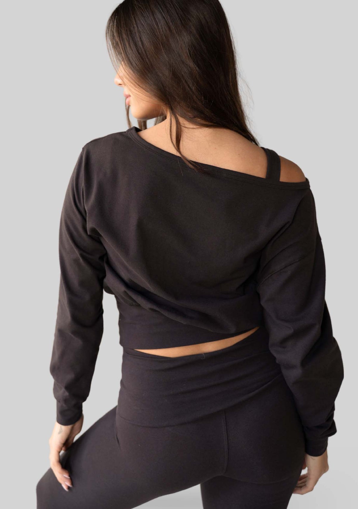 Back view of the JALA Aela Top in Chocolate