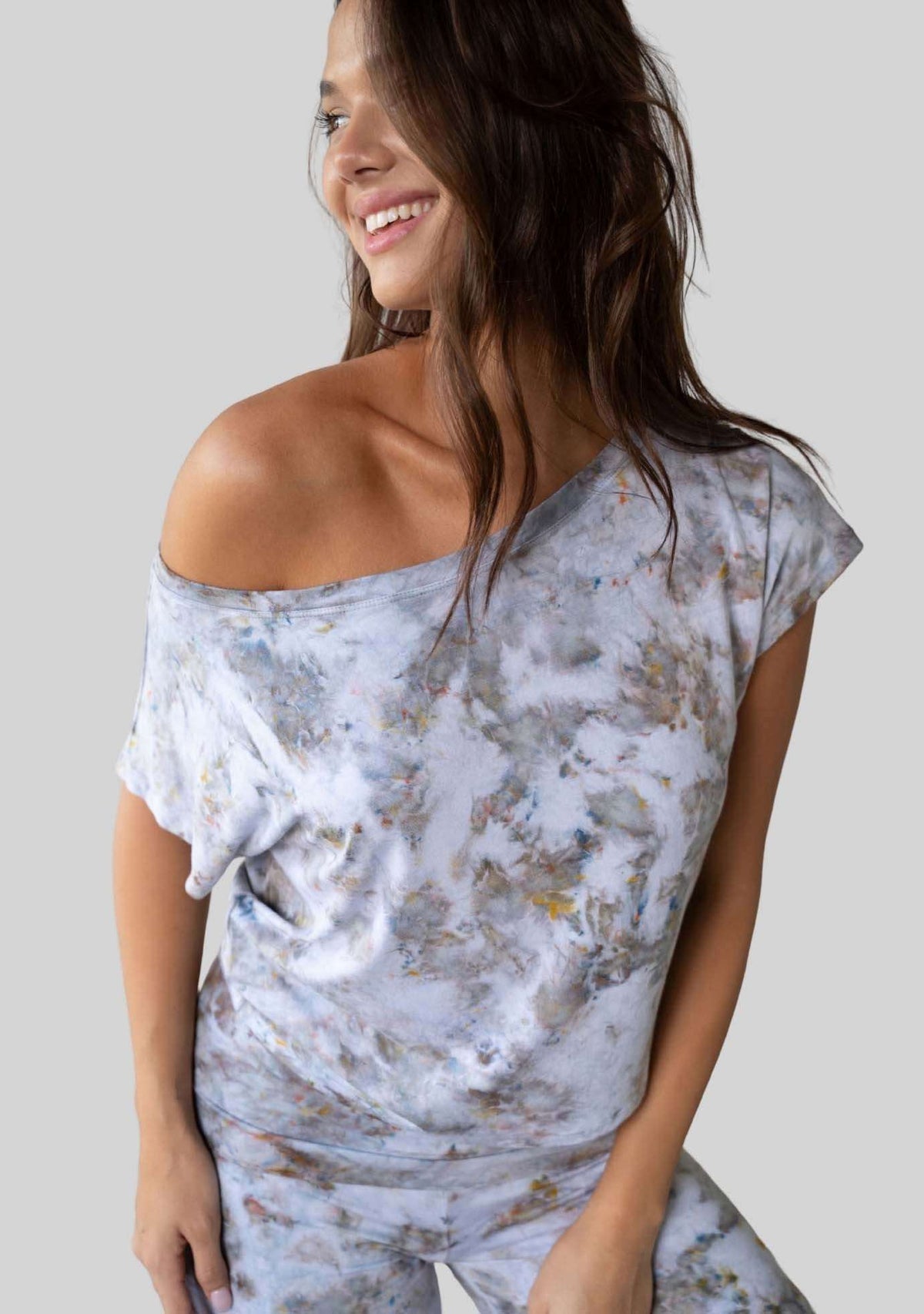 JALA Dreamer Dolman Tee in Morel, hand dyed relaxed fit tee, front view