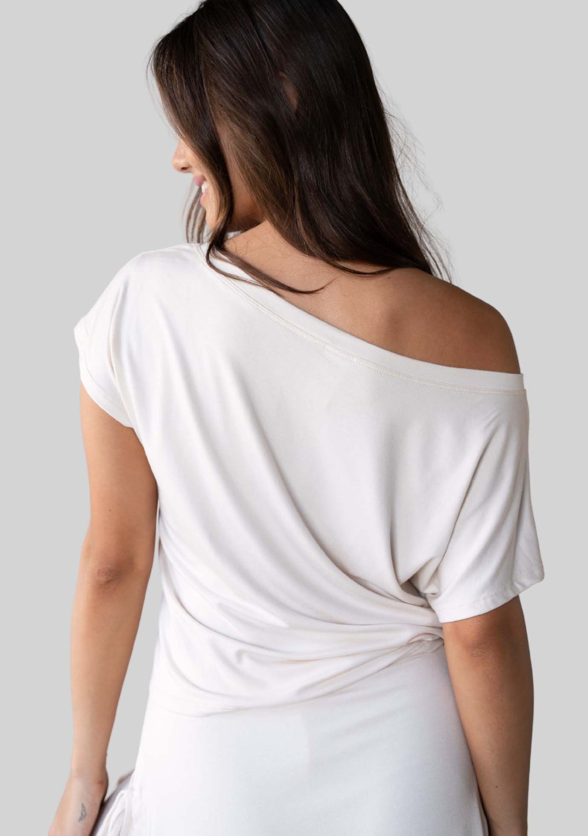 Back view of the JALA Dreamer Dolman Tee in Cream