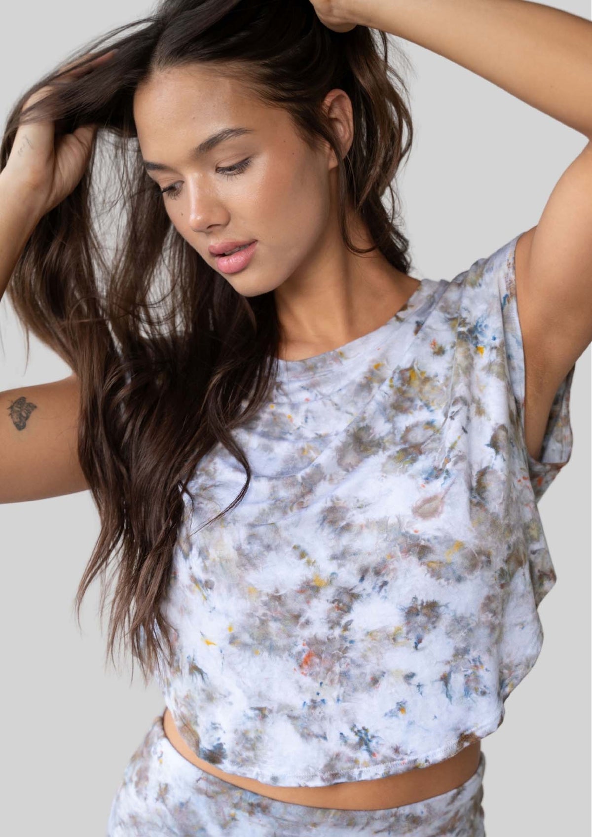 JALA Easy Tee in Morel, hand dyed tee, styled front view
