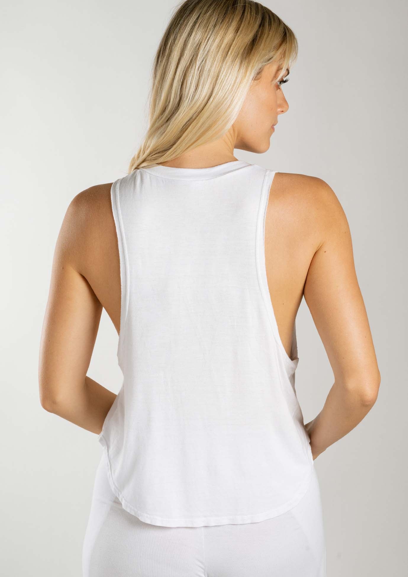 Jala Muscle Tank in White - back view