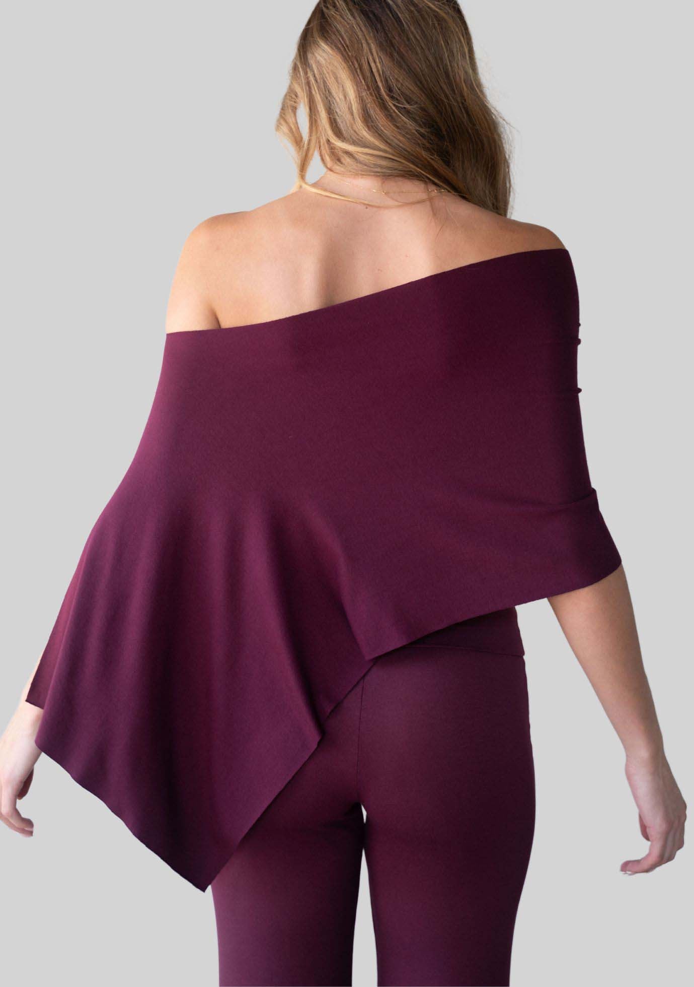 Jala Unwind Poncho in Merlot - poncho style, alternate view