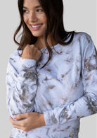 JALA Aela Top in Morel showing the wide waistband, front view