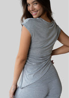 Back view of the JALA Align Tee in Heather Grey
