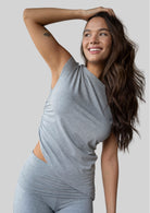 JALA Align Tee in Heather Grey, styled front view