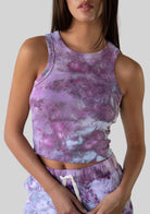 Jala Bliss Rib Tank in Fig - model photo. [label] Amelia is 5'9" S