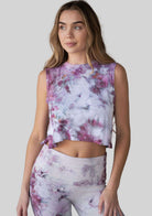 Jala Crop Tank in Fig - model photo. [label] Athena is 5'9" XS