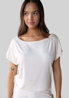 JALA Dreamer Dolman Tee in Cream, styled front view