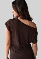 Back view of the JALA Dreamer Dolman Tee in Espresso