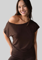 JALA Dreamer Dolman Tee in Espresso, relaxed fit tee, front view