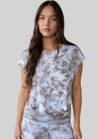 Model wearing the JALA Easy Tee in Morel, front view
