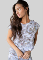Model wearing the JALA Easy Tee in Morel, relaxed front view
