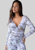 JALA Kira Wrap Top in Morel, styled front view