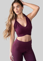 Jala Unwind Poncho in Merlot - halter style. [label] Halter