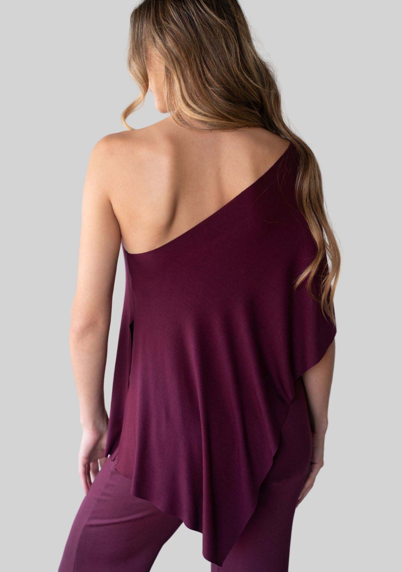 Jala Unwind Poncho in Merlot - one shoulder style, alternate view