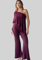 Jala Unwind Poncho in Merlot - one shoulder style. [label] One Shoulder