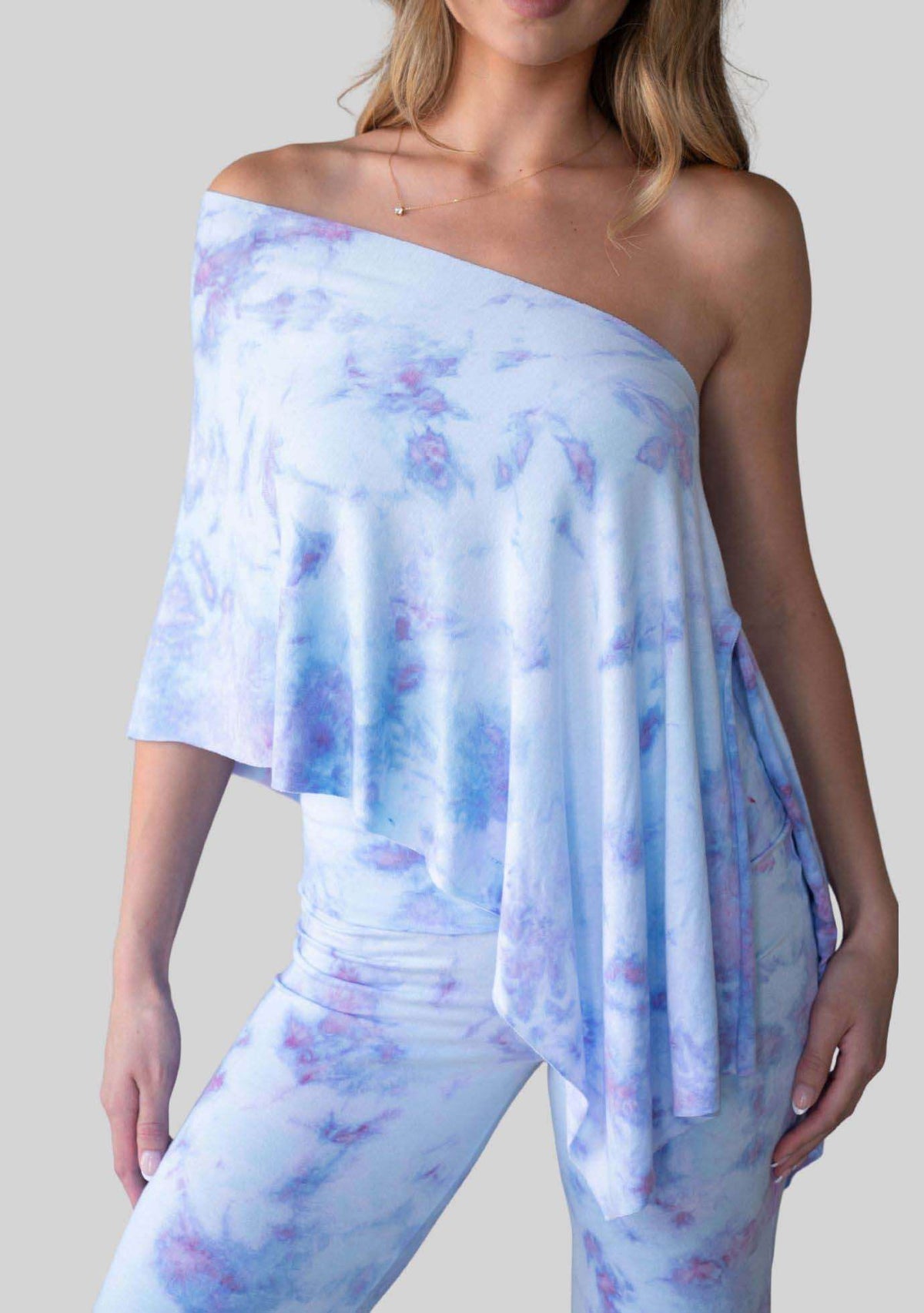 Jala Unwind Poncho in Sugar Sky - one shoulder style, alternate view