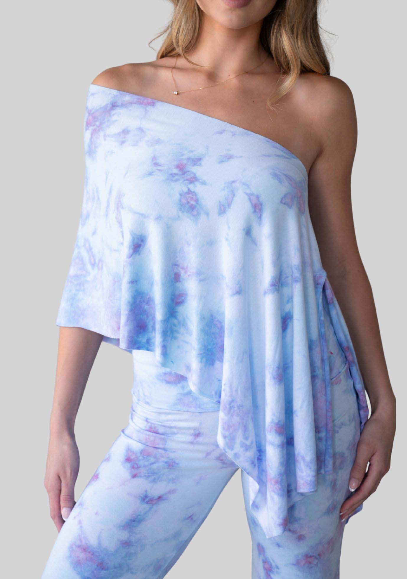 Jala Unwind Poncho in Sugar Sky - one shoulder style, alternate view