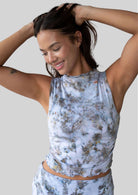 JALA Whisper Tank in Morel showing the side shirring, front view