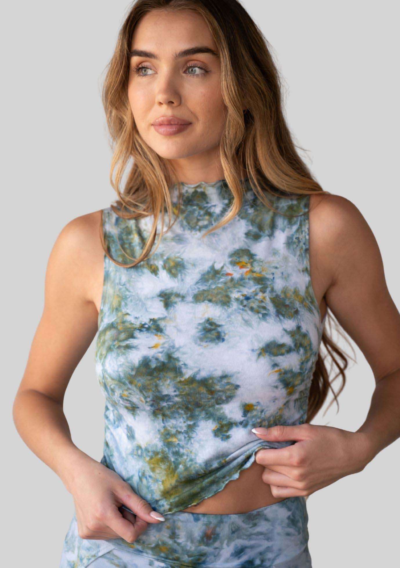 Jala Whisper Tank in Seaweed - model photo. [label] Athena is 5'9" XS